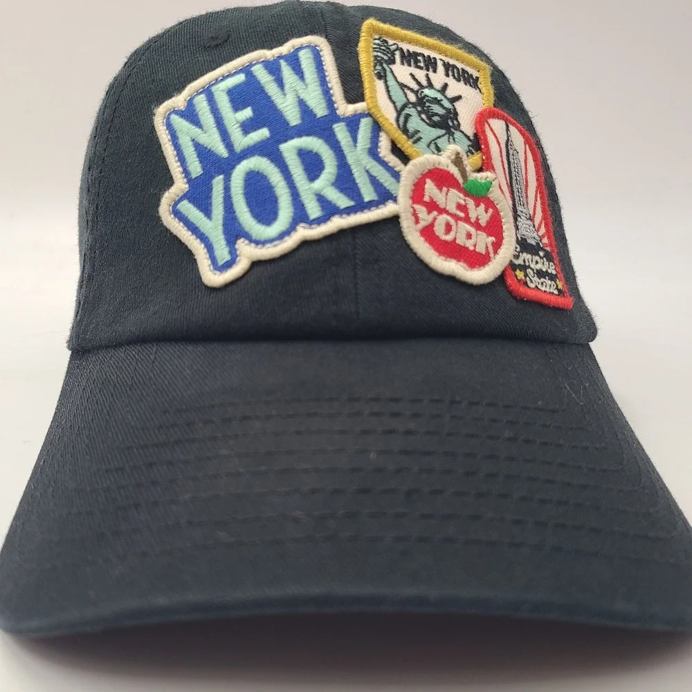 American Needle Hat Strapback Black New York Souvenir Patches Empire State Men